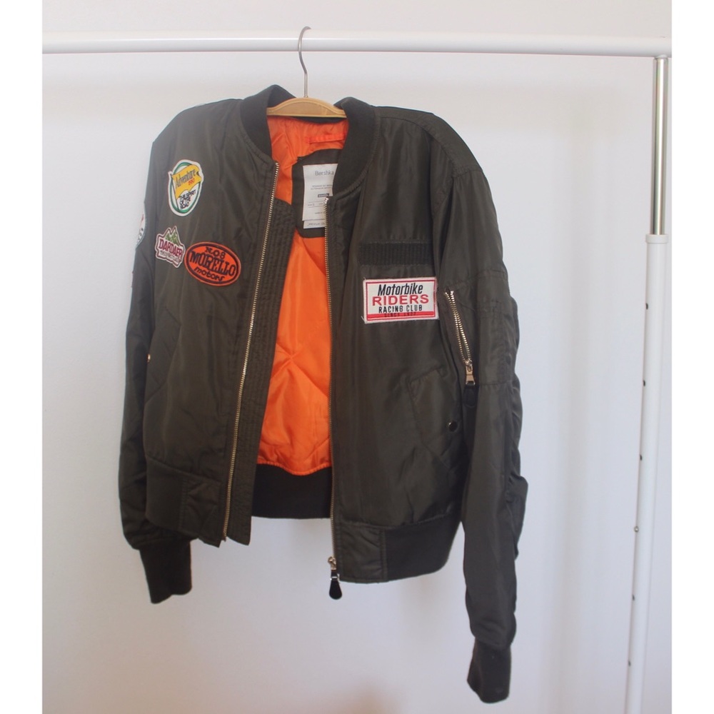 Women’s Bershka green bomber jacket
